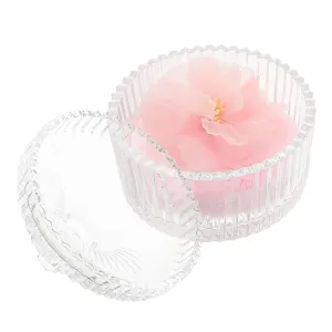 1 Set Soft Cosmetic Puff with Decorative Glass Jar Velvet Powder Applicator for Face Body for Travel Storage Safe Design with Ribbon Flower Accent