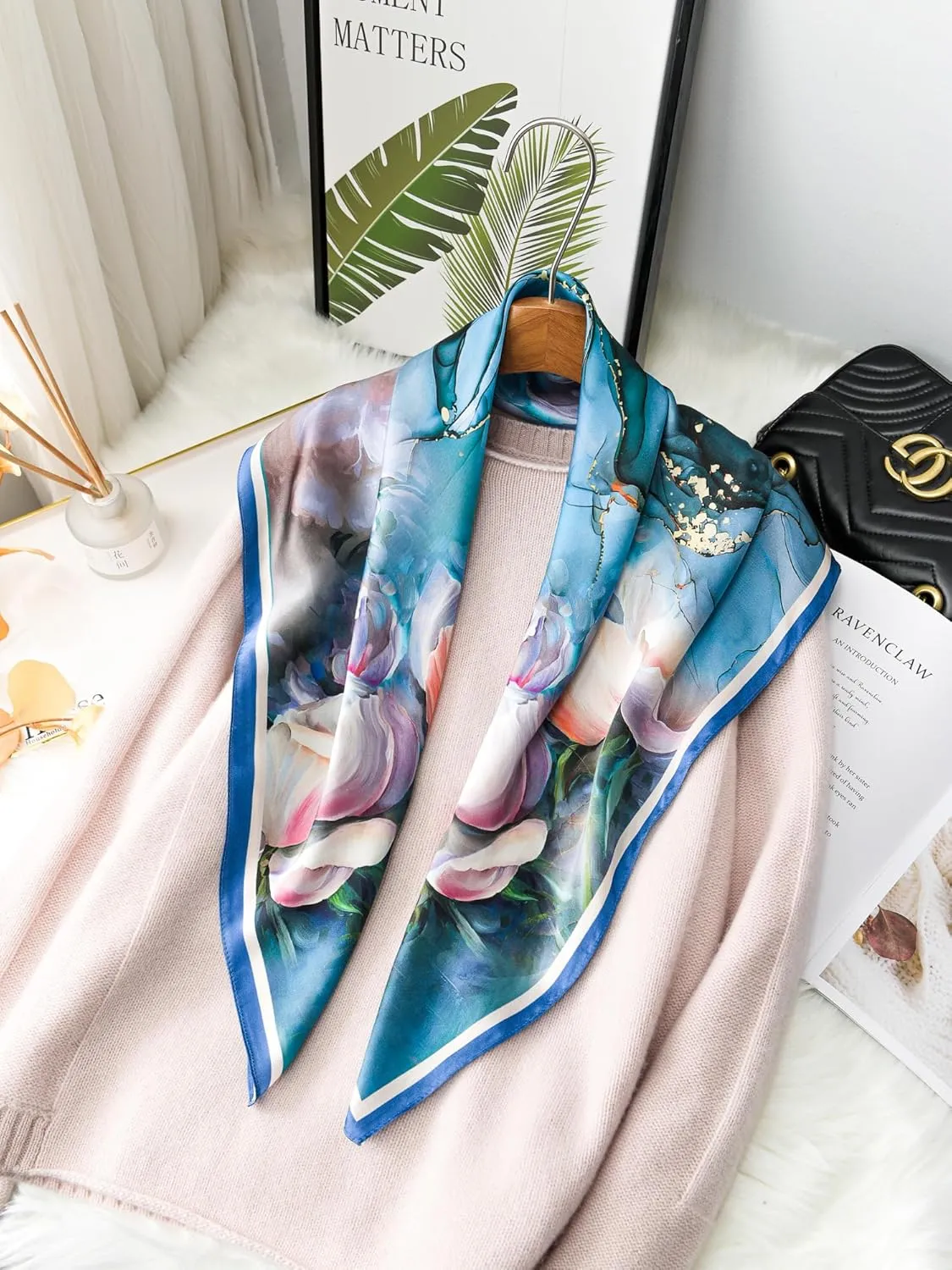 100% Pure Mulberry Silk Scarf 35" Large Square Lightweight Headscarf –Women’s Hair Wraps The shawl-With Gift Packed