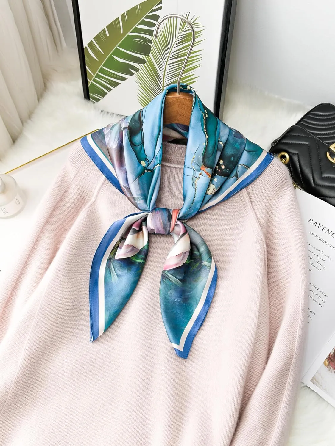 100% Pure Mulberry Silk Scarf 35" Large Square Lightweight Headscarf –Women’s Hair Wraps The shawl-With Gift Packed