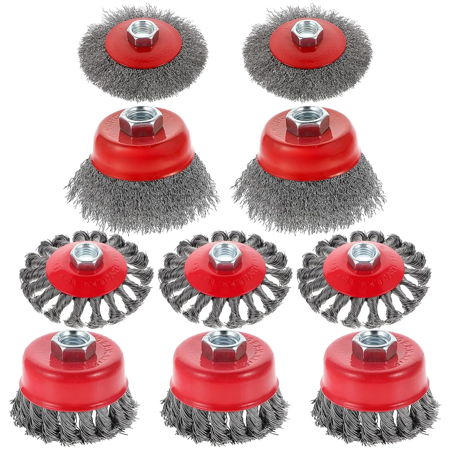 10pcs Wire Wheels for 4 1/2 Angle Grinder,Wire Wheel for Angle Grinder with 5/8 Inches Thread Arbor,3 & 4 Inch Twisted Knotted & Coarse Crimped Cup Brush Set for Remove Rust Polish Grinding