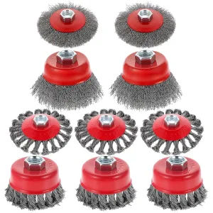 10pcs Wire Wheels for 4 1/2 Angle Grinder,Wire Wheel for Angle Grinder with 5/8 Inches Thread Arbor,3 & 4 Inch Twisted Knotted & Coarse Crimped Cup Brush Set for Remove Rust Polish Grinding