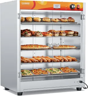 133Qt 5-Tier 900W Commercial Food Warmer with 304 Blued Stainless Steel Heating Element, 5MM Double-Tempered Glass Door, Adjustable Shelves, Electric Catering Hot Box Countertop Heated Holding Cabinet