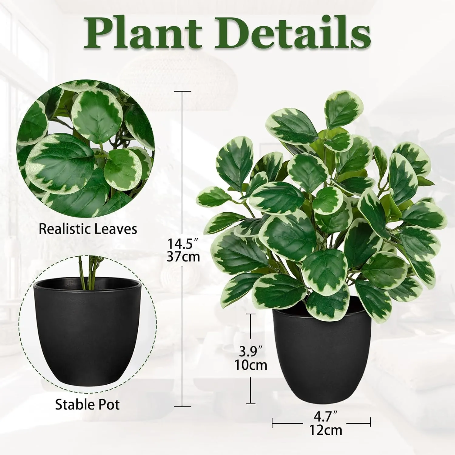 14.5" Artificial Plants Indoor Home Decor, Fake Potted Silk Plants for Shelves Living Room Decorative, Small Artificial Office Desk Plant in Pots, Faux Peperomia Hope Tropical House Plant