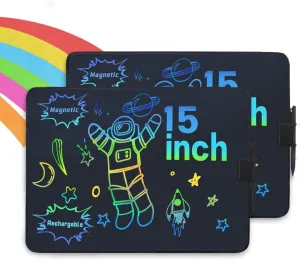 15 Inch LCD Writing Tablets for Kids & Adults, 2 Pack Reusable LCD Writing Board for Fridge, Colorful Doodle Board Note Board with Magnets, Dry-Erase Alternative & Sticky Note Replacement
