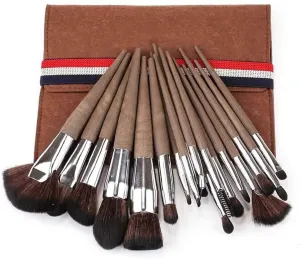 16pcs Soft Synthetic Fibers Hair Make Up Brushes Lip Eyelash Powder Blending Large Fan Brush Beige Essential Set