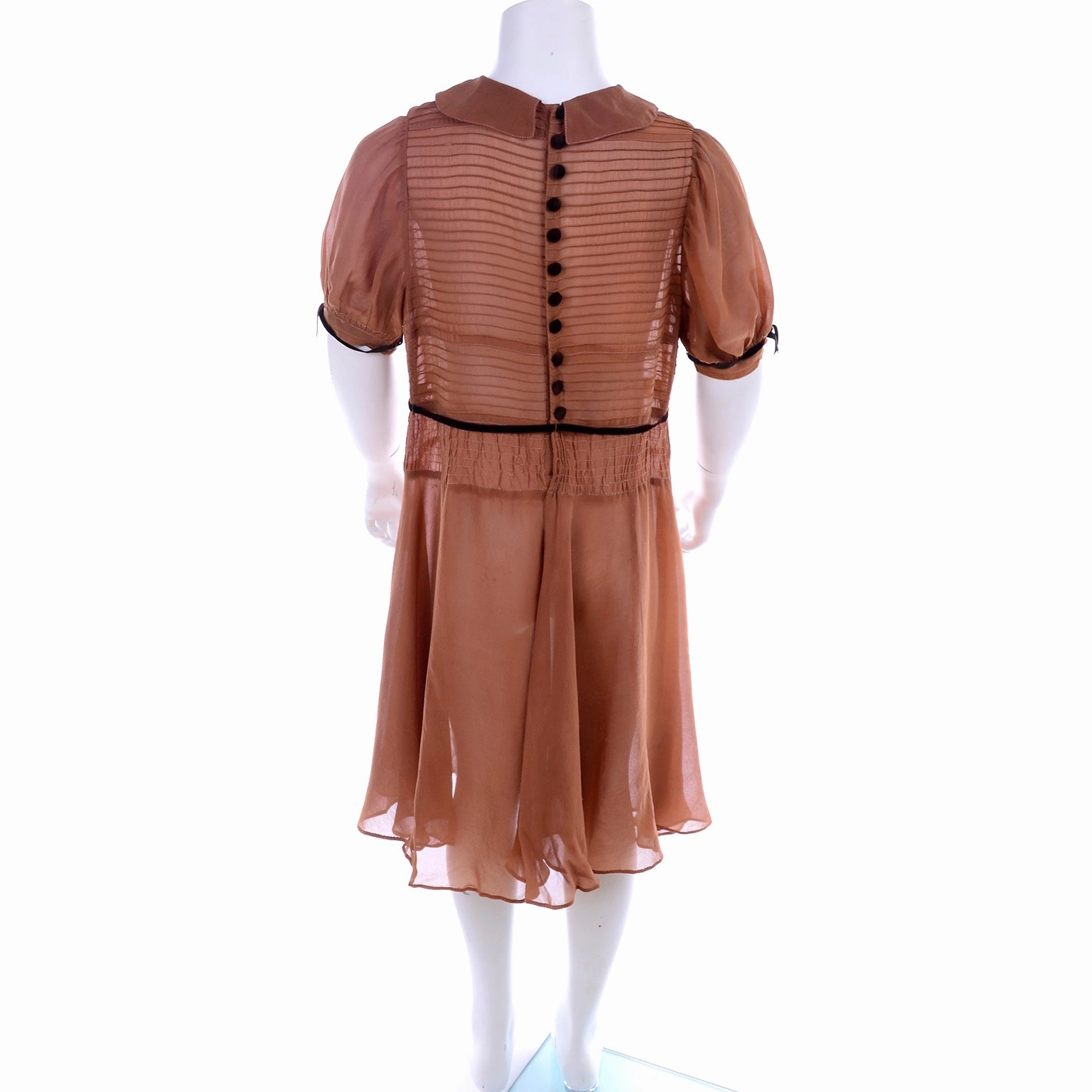 1920s Brown Silk Girls Dress With Velvet Bows
