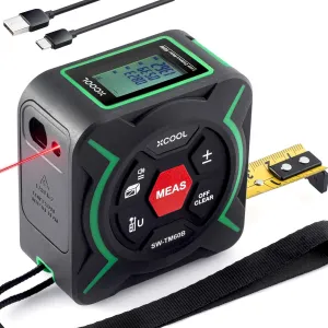 2-in-1 Tape Measure with Laser, 197-ft Laser Tape Measure & 9.8-ft Self-Locking Tape Measure with Movable Magnetic Hook, Measuring Pythagorean, Area, Volume with Switchable Units M/Ft/in