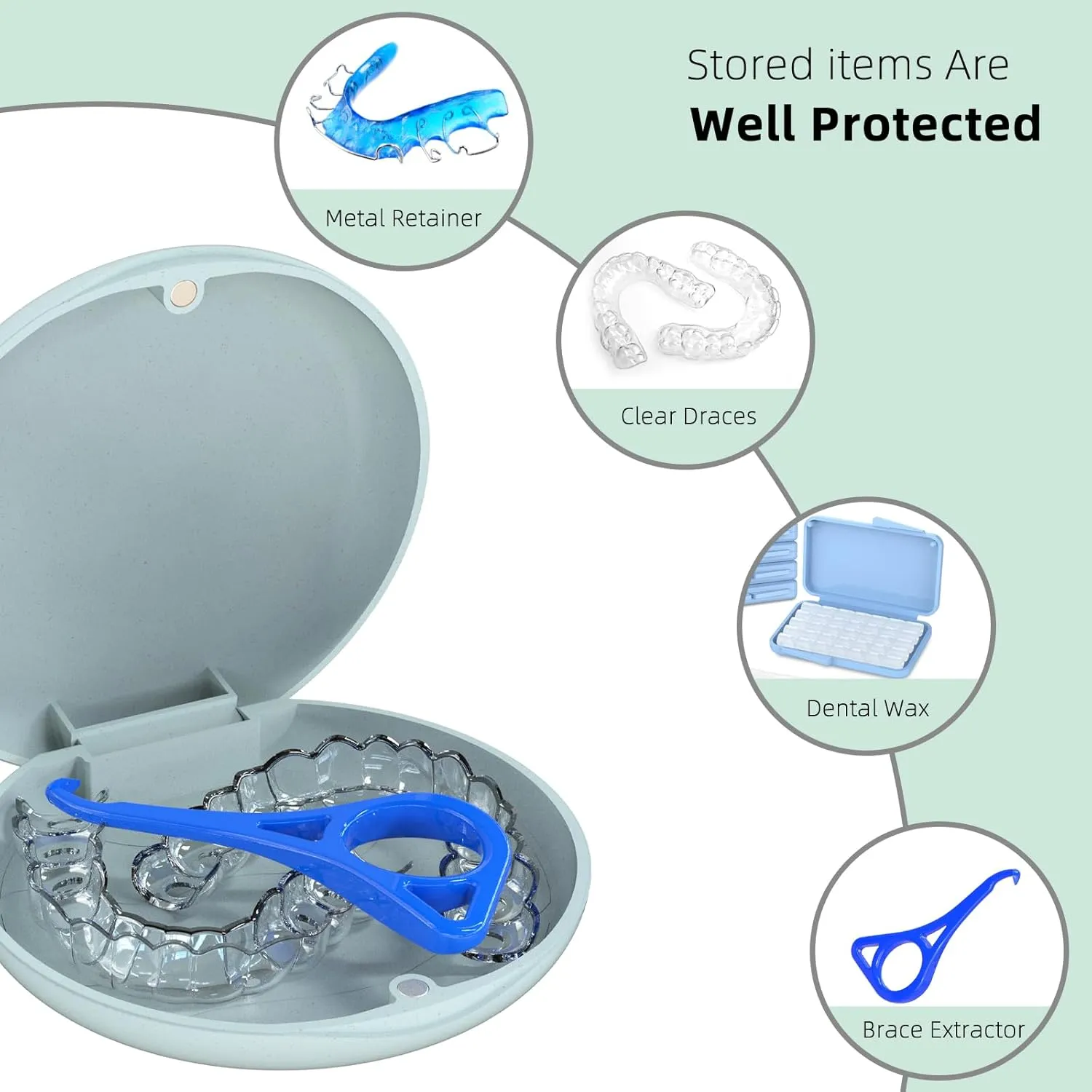 2 Pack Retainer Case, Slim Aligner Case, Night Guard and Mouth Guard, Premium Retainer Case, Retainer Mouth Guards Travel Case (Ivory Blue)