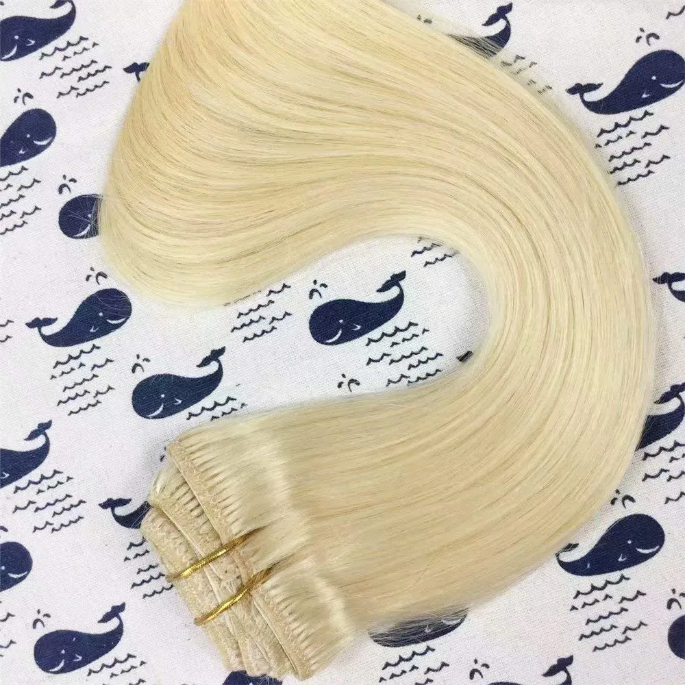 20 Inch Full Head Clip in Hair Extensions Straight Remy Hair 85g 7pcs Clip in Human Hair Double Weft Blonde #613