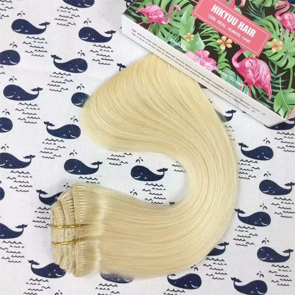20 Inch Full Head Clip in Hair Extensions Straight Remy Hair 85g 7pcs Clip in Human Hair Double Weft Blonde #613