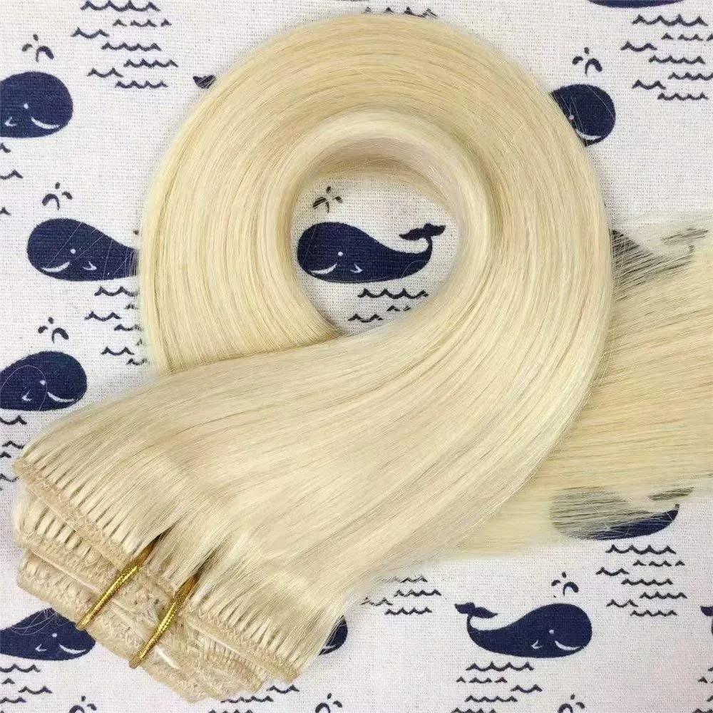 20 Inch Full Head Clip in Hair Extensions Straight Remy Hair 85g 7pcs Clip in Human Hair Double Weft Blonde #613