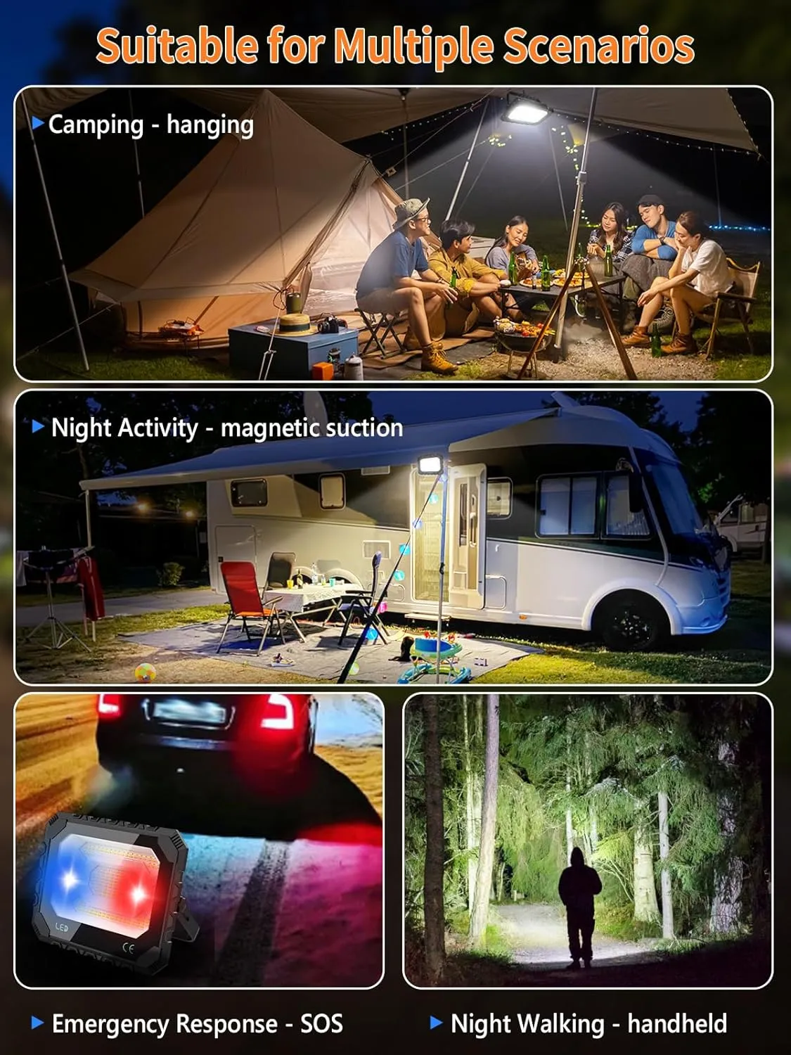 200W LED Solar Work Light Rechargeable, 16000LM Magnetic Worklight 3000K/4500K/6500K, 16000mAh Battery, IP66 Waterproof Portable Solar Outdoor Working Light for Emergency, Camping, 2 Pack