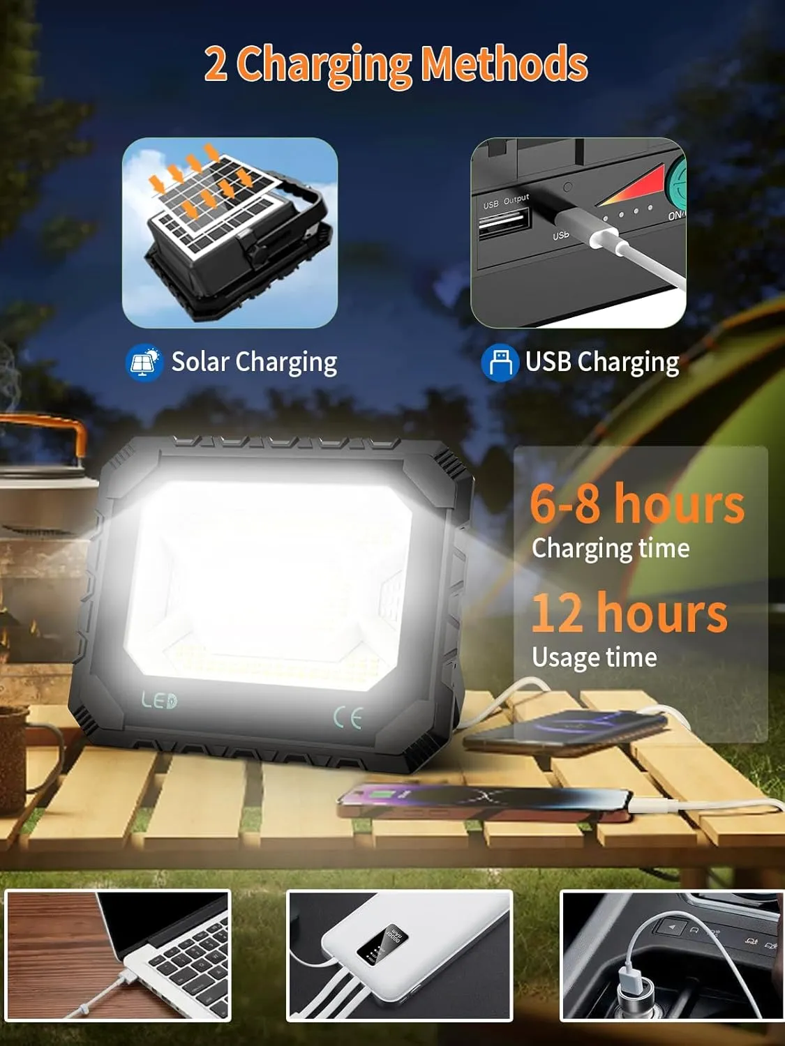 200W LED Solar Work Light Rechargeable, 16000LM Magnetic Worklight 3000K/4500K/6500K, 16000mAh Battery, IP66 Waterproof Portable Solar Outdoor Working Light for Emergency, Camping, 2 Pack