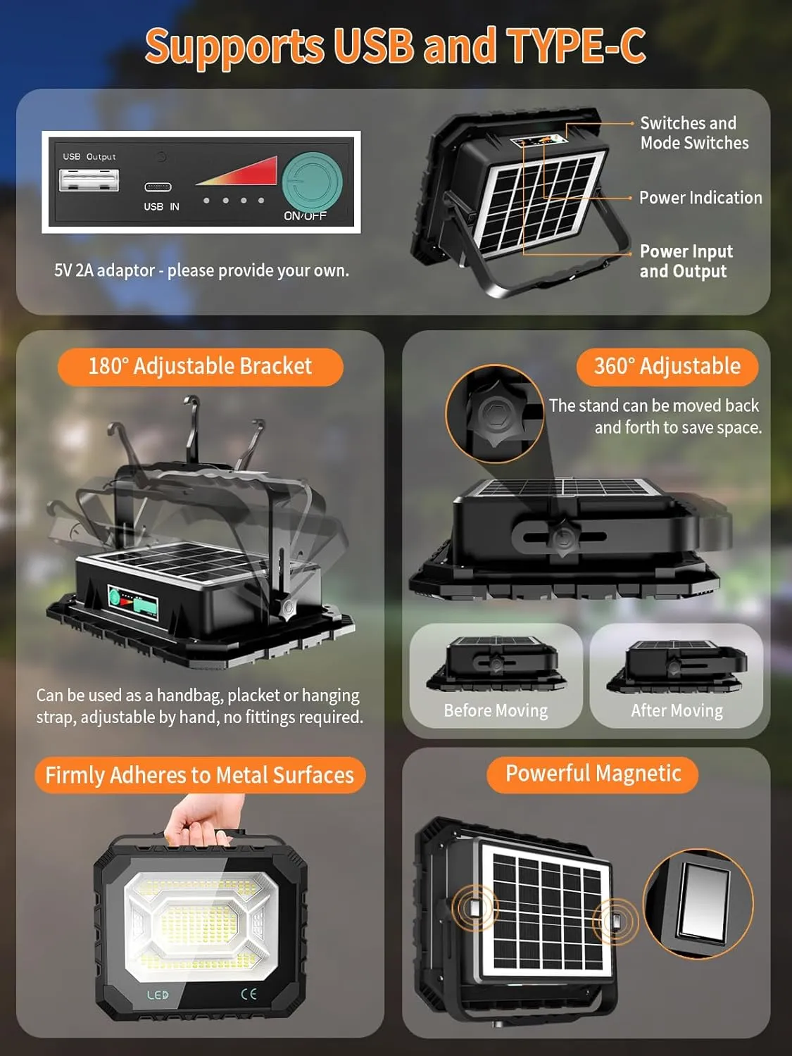 200W LED Solar Work Light Rechargeable, 16000LM Magnetic Worklight 3000K/4500K/6500K, 16000mAh Battery, IP66 Waterproof Portable Solar Outdoor Working Light for Emergency, Camping, 2 Pack