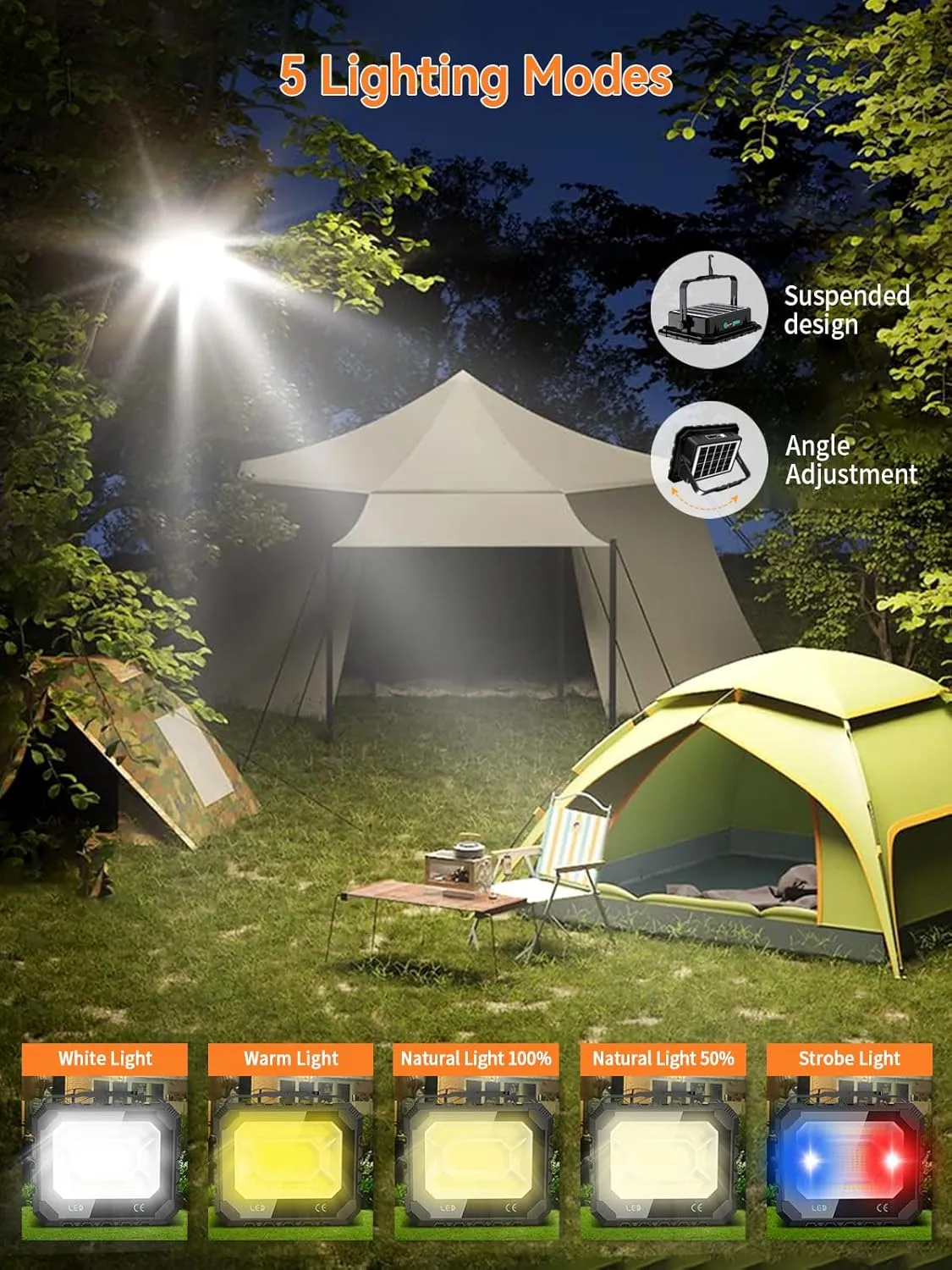 200W LED Solar Work Light Rechargeable, 16000LM Magnetic Worklight 3000K/4500K/6500K, 16000mAh Battery, IP66 Waterproof Portable Solar Outdoor Working Light for Emergency, Camping, 2 Pack