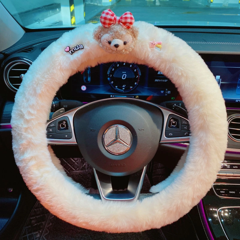 2022 new rabbit radish bear car steering wheel cover autumn and winter plush sweat-absorbing anti-skid handlebar cover goddess