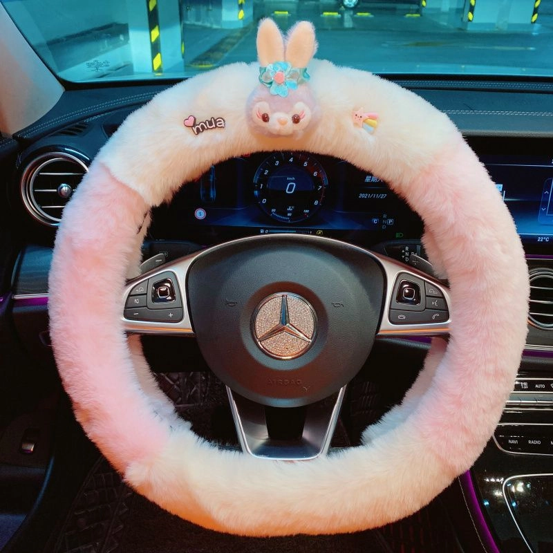 2022 new rabbit radish bear car steering wheel cover autumn and winter plush sweat-absorbing anti-skid handlebar cover goddess