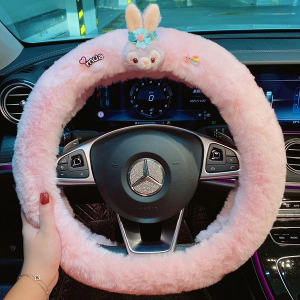 2022 new rabbit radish bear car steering wheel cover autumn and winter plush sweat-absorbing anti-skid handlebar cover goddess