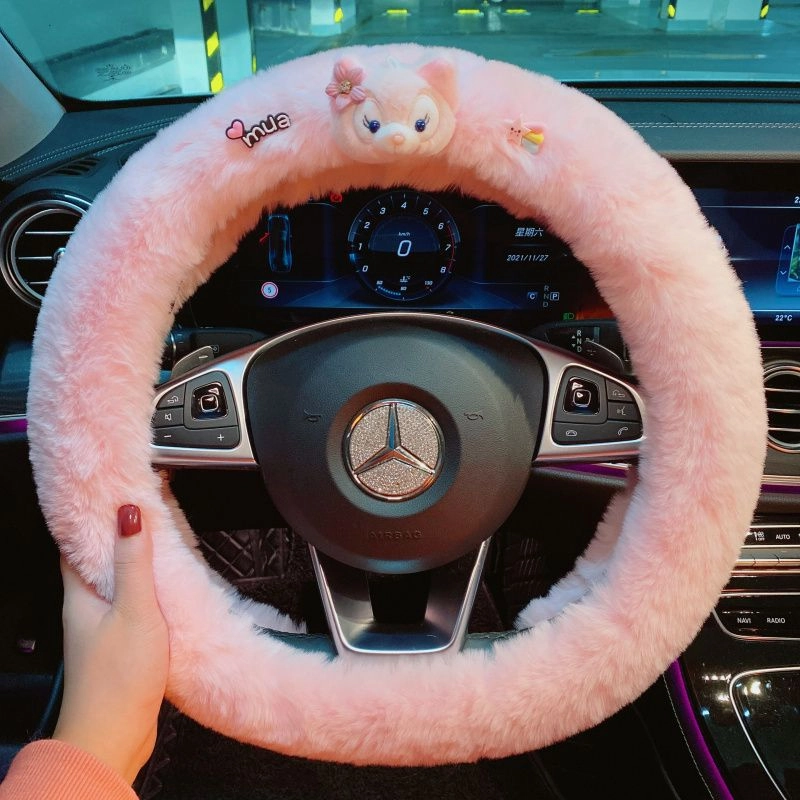 2022 new rabbit radish bear car steering wheel cover autumn and winter plush sweat-absorbing anti-skid handlebar cover goddess