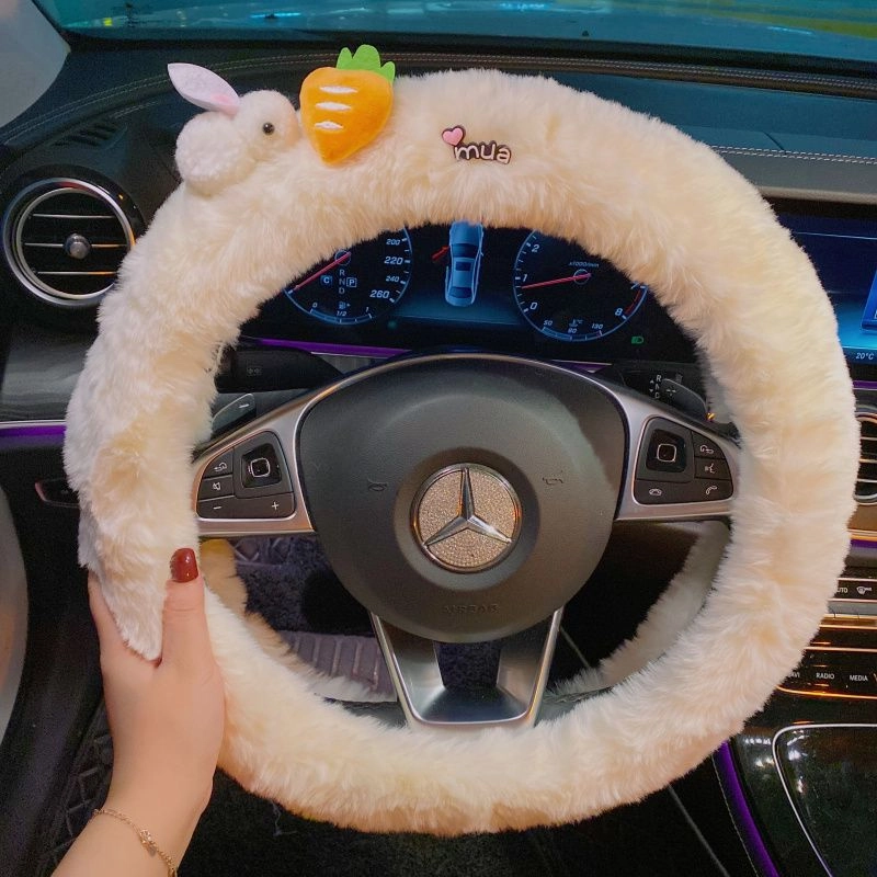 2022 new rabbit radish bear car steering wheel cover autumn and winter plush sweat-absorbing anti-skid handlebar cover goddess