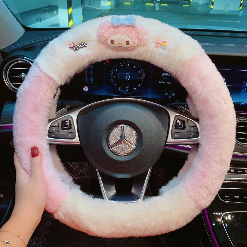 2022 new rabbit radish bear car steering wheel cover autumn and winter plush sweat-absorbing anti-skid handlebar cover goddess