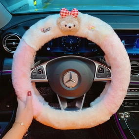 2022 new rabbit radish bear car steering wheel cover autumn and winter plush sweat-absorbing anti-skid handlebar cover goddess