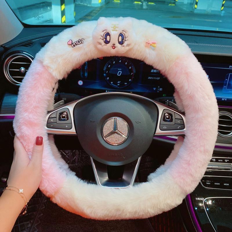 2022 new rabbit radish bear car steering wheel cover autumn and winter plush sweat-absorbing anti-skid handlebar cover goddess