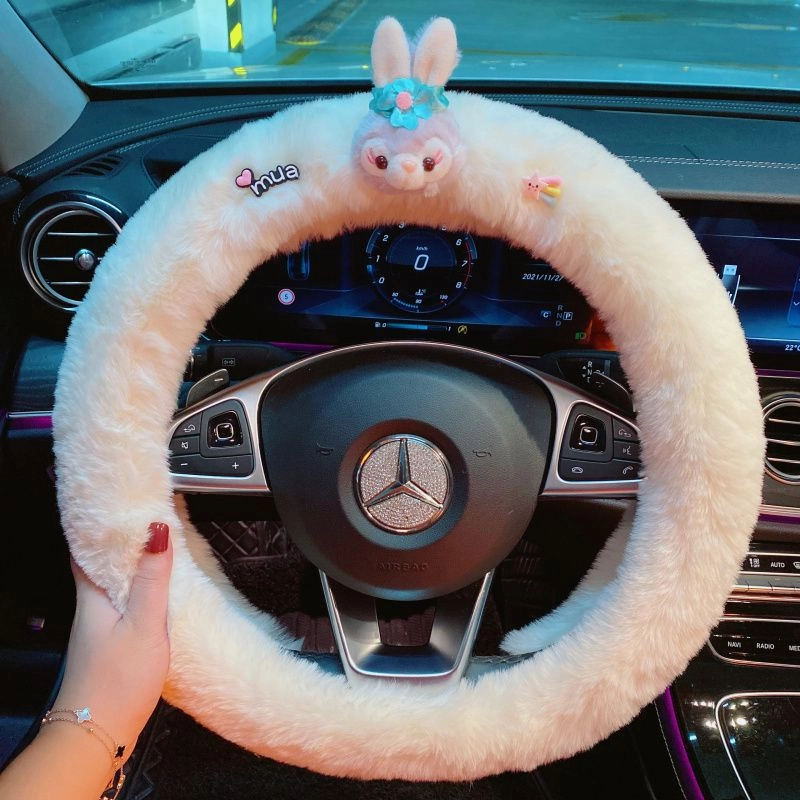 2022 new rabbit radish bear car steering wheel cover autumn and winter plush sweat-absorbing anti-skid handlebar cover goddess