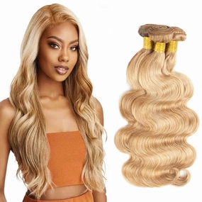 24 26 28 inch P27/613 Honey Blonde Body Wave Bundles Honey Blonde Bundles Human Hair Brazilian Virgin Remy Hair Extensions Double Weft P27/613 Bundles Human Hair Weave Extensions