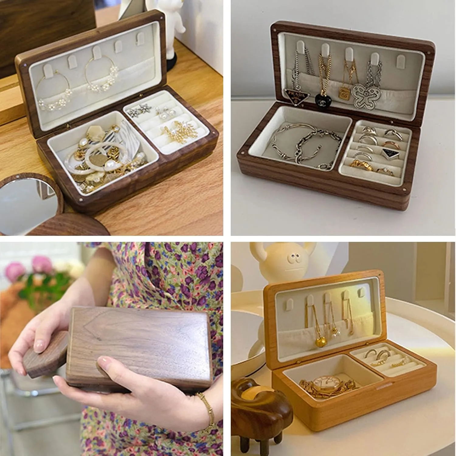 24x17x6cm, Wooden Jewelry Box, Jewelry Holder for Women Girls, Solid Wood Jewelry Storage Box, velvet cloth, Caring for Jewelry, For Earrings Bracelets Rings Watches