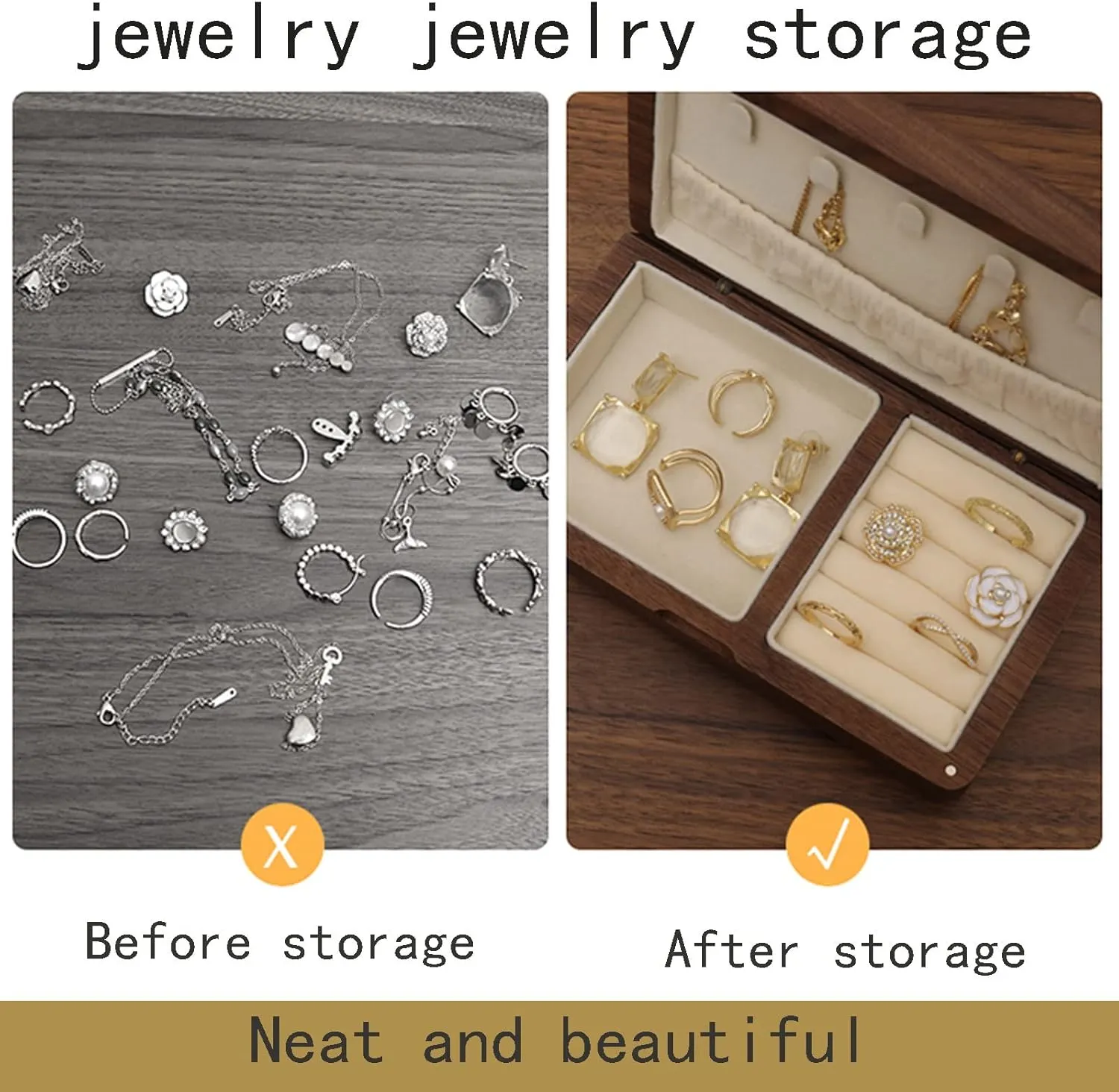 24x17x6cm, Wooden Jewelry Box, Jewelry Holder for Women Girls, Solid Wood Jewelry Storage Box, velvet cloth, Caring for Jewelry, For Earrings Bracelets Rings Watches