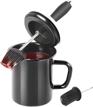 25oz Basting Pot with 2 Replaceable Basting Brushes Set,Fathers Day Grilling Gifts for Men for Dad，Grill BBQ Gifts Accessories，Premium Enamel Barbecue Sauce Pot