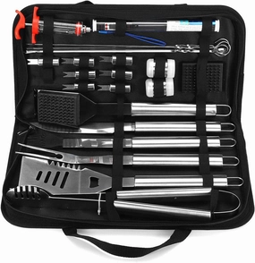 25Pcs Stainless Steel BBQ Tools Set Barbecue Accessories Tableware Outdoor Camping Cooking Tools Kit