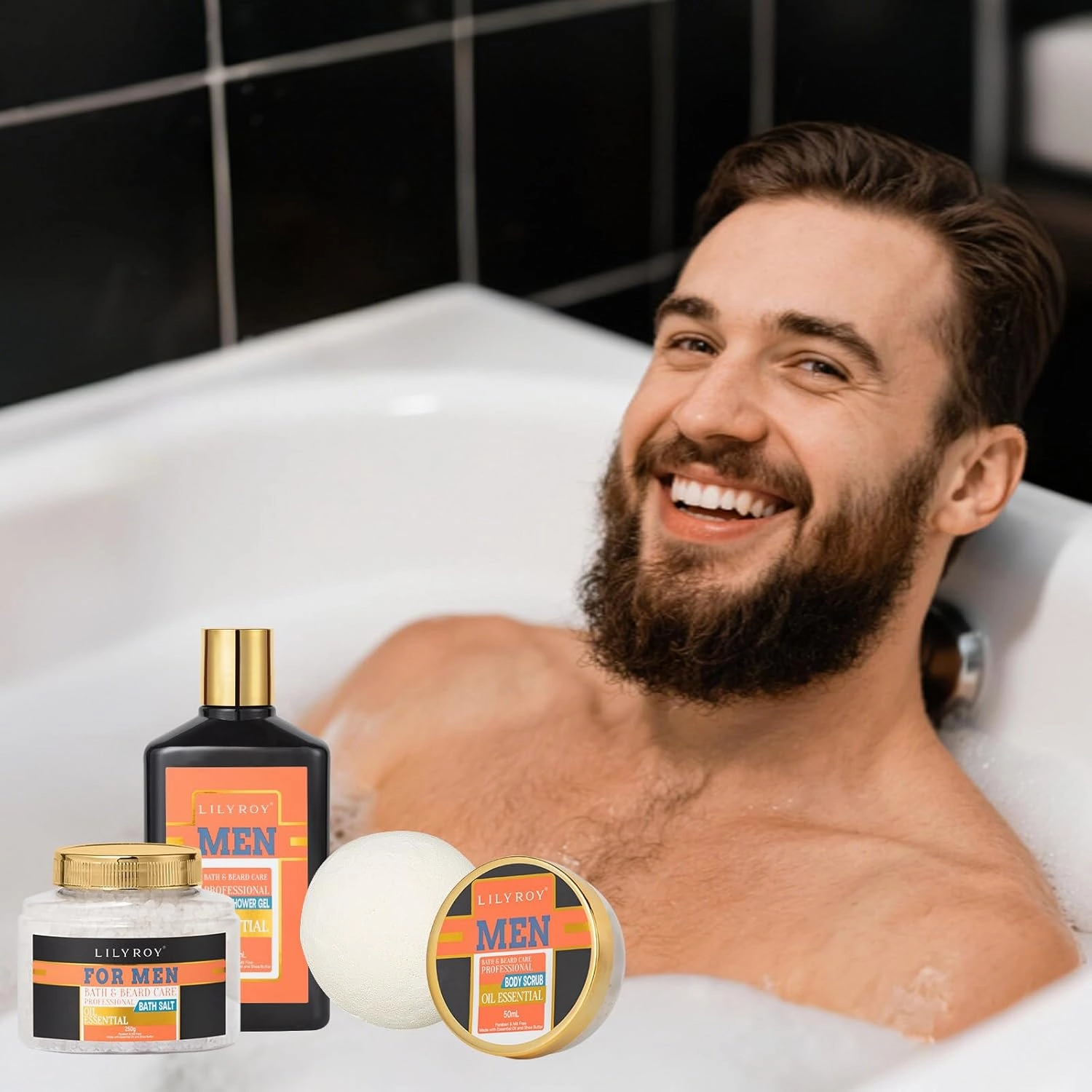 28Pcs Fathers Day Spa Gifts Basket for Men - Bath and Body Gift Basket Set for Dad with Massager & More | Perfect Gifts for Valentine's Day, Christmas, Birthday Gifts Beard Bath Spa Gift Set for Men