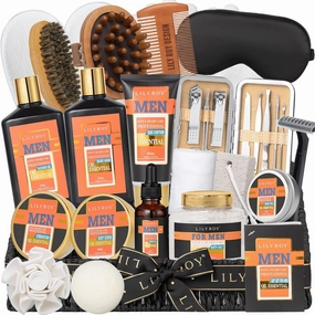 28Pcs Fathers Day Spa Gifts Basket for Men - Bath and Body Gift Basket Set for Dad with Massager & More | Perfect Gifts for Valentine's Day, Christmas, Birthday Gifts Beard Bath Spa Gift Set for Men