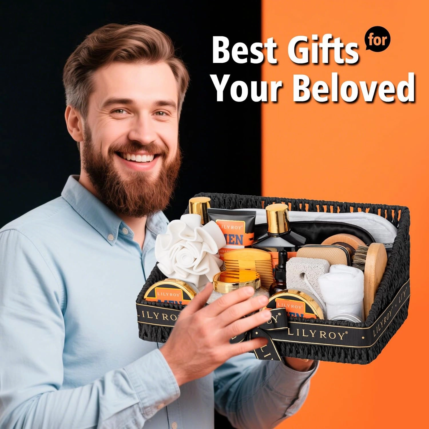 28Pcs Fathers Day Spa Gifts Basket for Men - Bath and Body Gift Basket Set for Dad with Massager & More | Perfect Gifts for Valentine's Day, Christmas, Birthday Gifts Beard Bath Spa Gift Set for Men