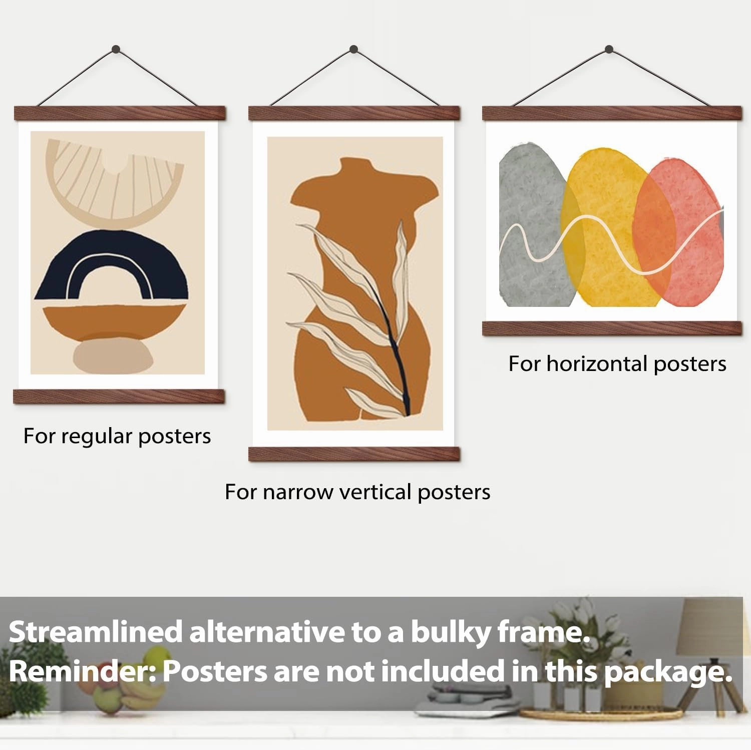 2 Pack Magnetic Poster Hanger Frame 20 Inch Wide, Walnut, Strong Magnet, Premium Wood and Quick Assembly, Wall Hanging Wooden Frame for Posters, Scroll, Picture, Print, 20x28 20x30 20x24