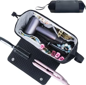 2IN1 Hair Tools Travel Bag with Heat Resistant Mat for Flat Irons, Straighteners, Curling Iron, and Haircare Accessories,Compatible with Revlon One Step Hair Dryer,Revlon Volumizer Hair Dryer Brush