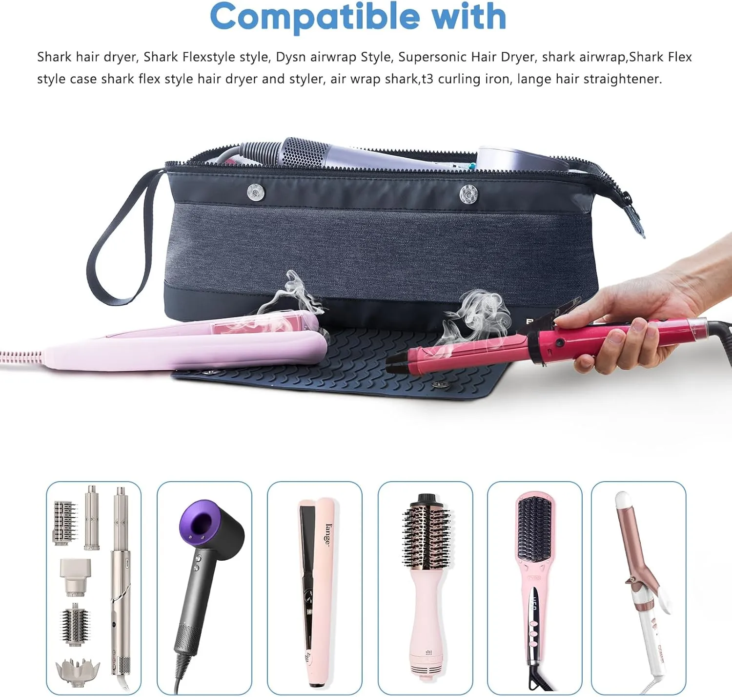 2IN1 Hair Tools Travel Bag with Heat Resistant Mat for Flat Irons, Straighteners, Curling Iron, and Haircare Accessories,Compatible with Revlon One Step Hair Dryer,Revlon Volumizer Hair Dryer Brush