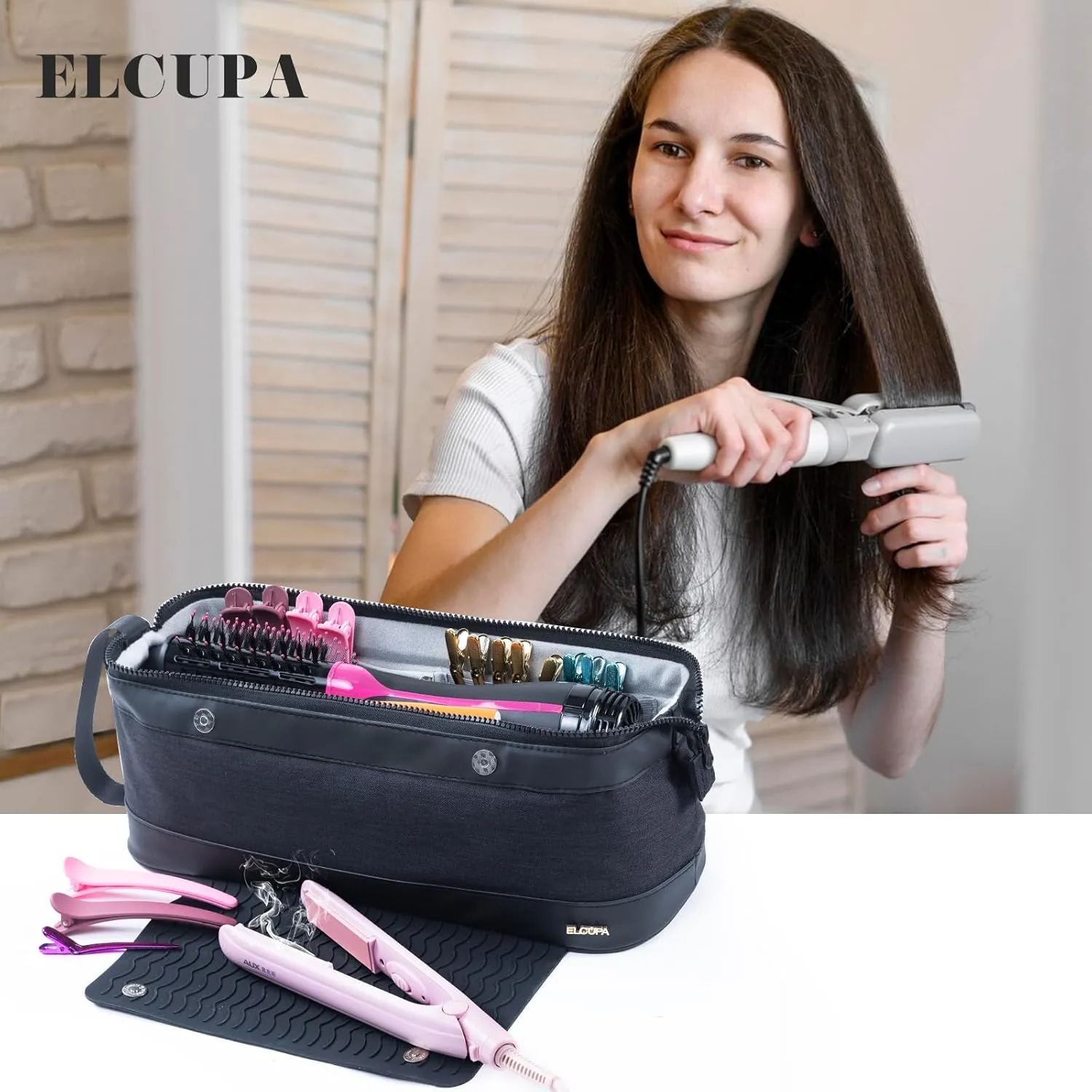 2IN1 Hair Tools Travel Bag with Heat Resistant Mat for Flat Irons, Straighteners, Curling Iron, and Haircare Accessories,Compatible with Revlon One Step Hair Dryer,Revlon Volumizer Hair Dryer Brush