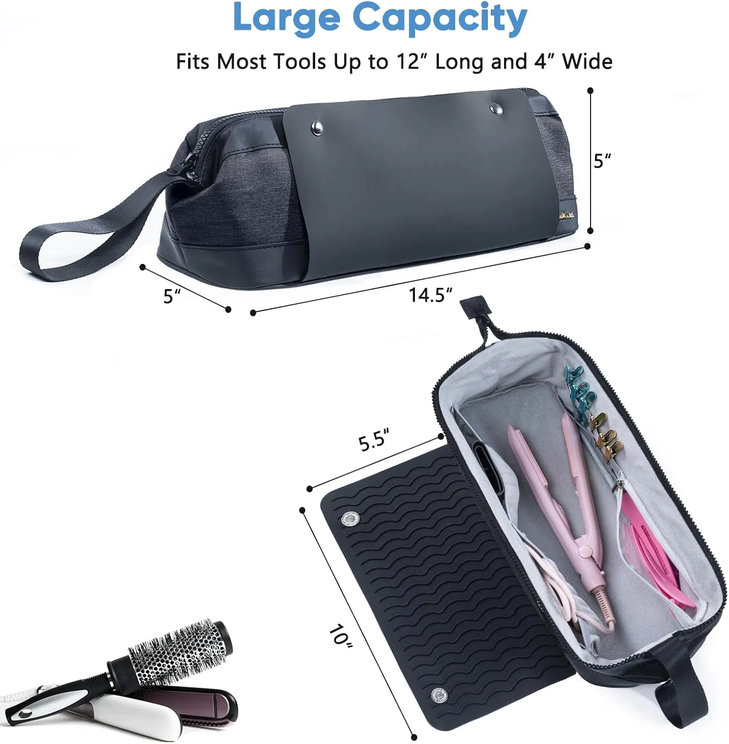 2IN1 Hair Tools Travel Bag with Heat Resistant Mat for Flat Irons, Straighteners, Curling Iron, and Haircare Accessories,Compatible with Revlon One Step Hair Dryer,Revlon Volumizer Hair Dryer Brush