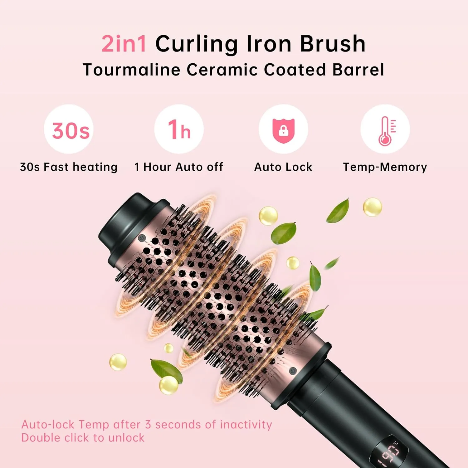 2in1 Negative Thermal Brush for Blowout Look, 1.5 Inch/1.75 Inch Heated Round Brush for Curls & Volum, 5 Temperature Curling Iron, Dual Voltage