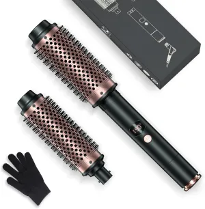 2in1 Negative Thermal Brush for Blowout Look, 1.5 Inch/1.75 Inch Heated Round Brush for Curls & Volum, 5 Temperature Curling Iron, Dual Voltage