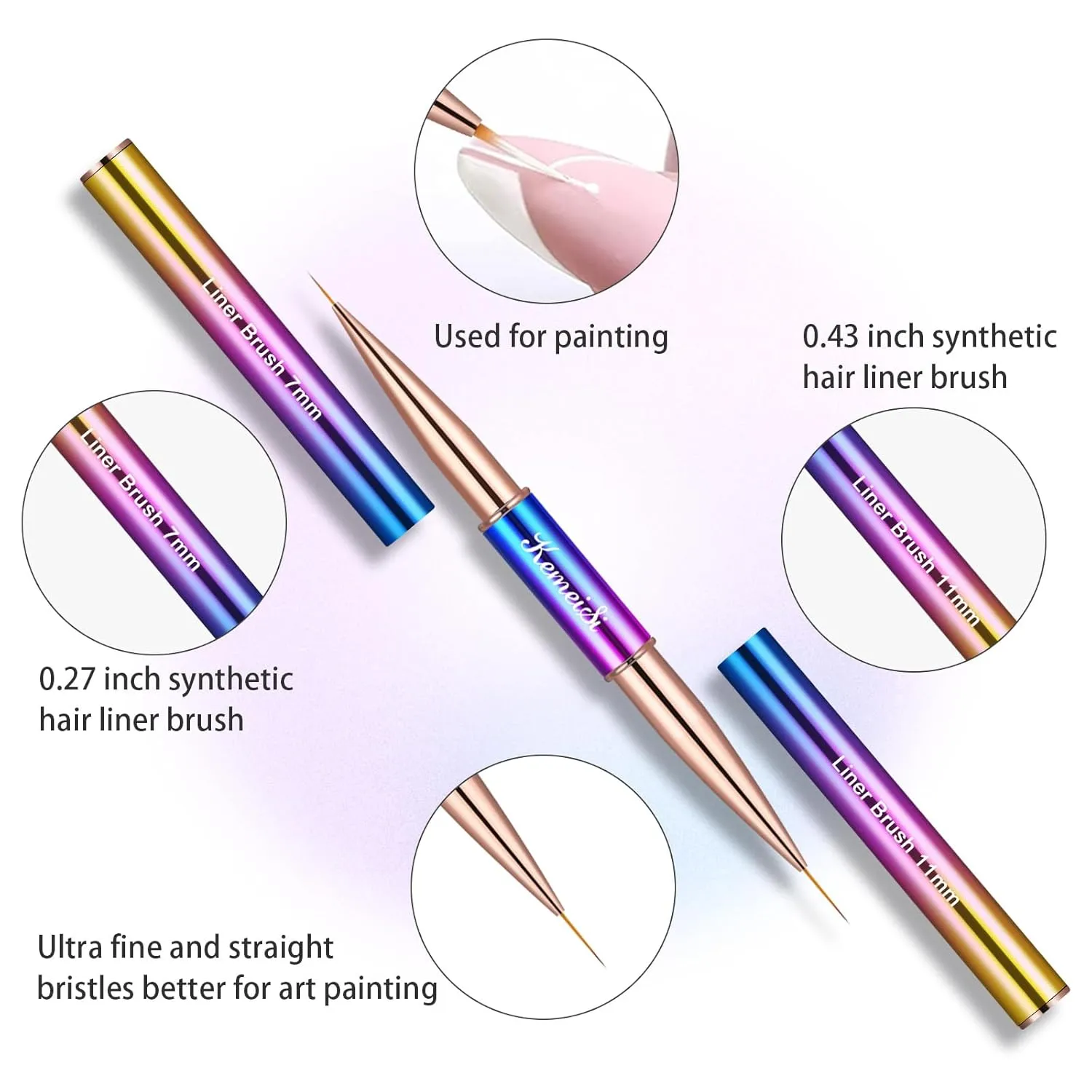 2PCS Acrylic Nail Brush, Nail Liner Brushes&Size #08 100% Kolinsky Nail Art Brushes for Acrylic Application, Sturdy Handle Oval Shaped Acrylic Nail Design Tools for Professional Manicure DIY