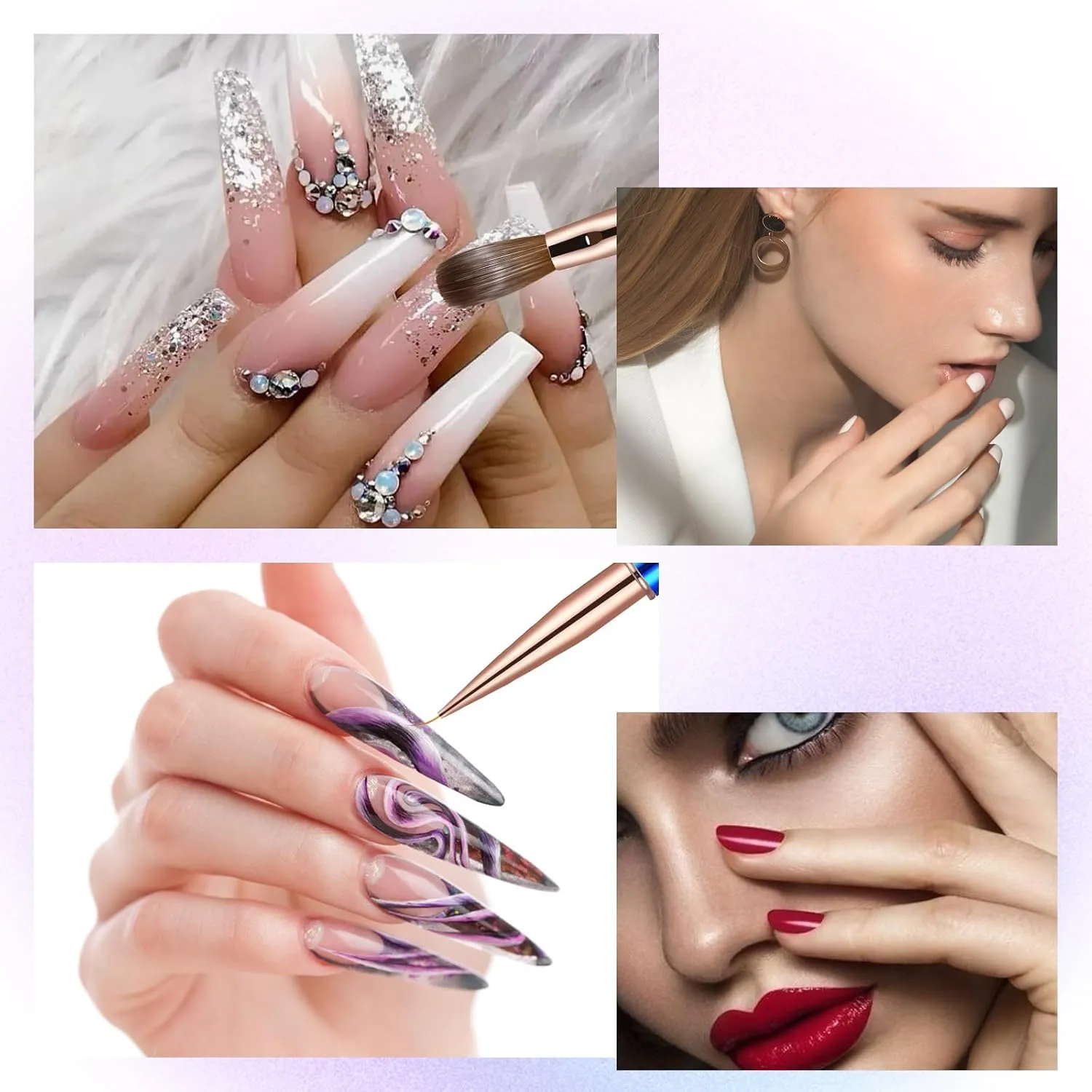 2PCS Acrylic Nail Brush, Nail Liner Brushes&Size #08 100% Kolinsky Nail Art Brushes for Acrylic Application, Sturdy Handle Oval Shaped Acrylic Nail Design Tools for Professional Manicure DIY