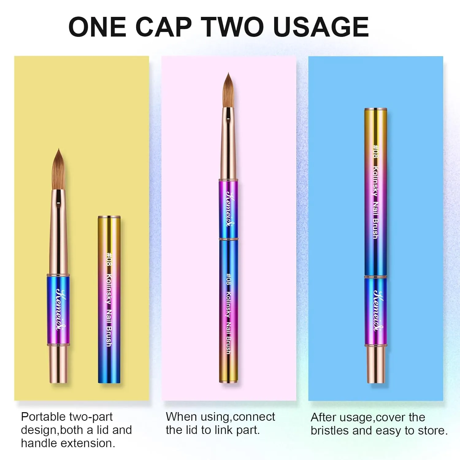 2PCS Acrylic Nail Brush, Nail Liner Brushes&Size #08 100% Kolinsky Nail Art Brushes for Acrylic Application, Sturdy Handle Oval Shaped Acrylic Nail Design Tools for Professional Manicure DIY