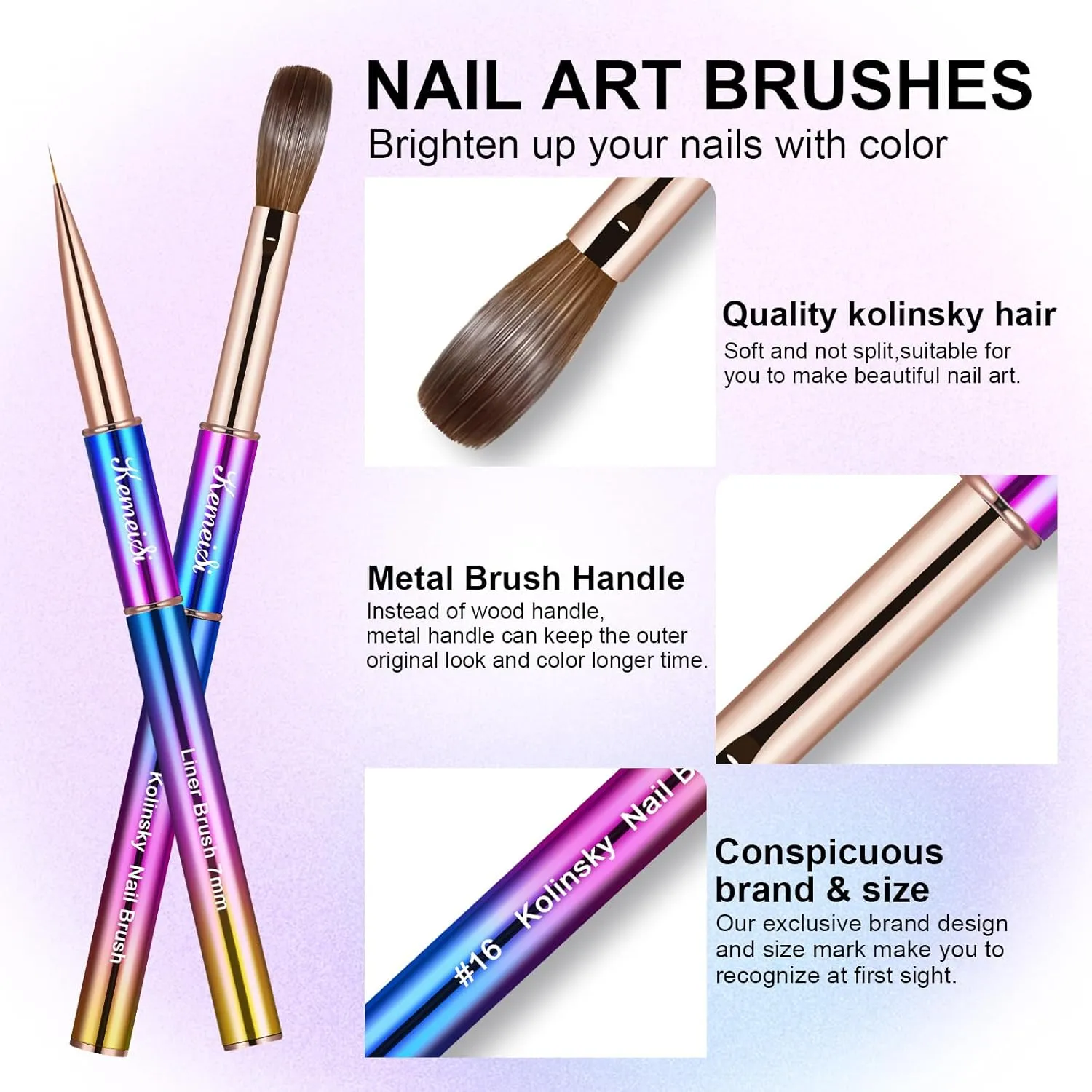 2PCS Acrylic Nail Brush, Nail Liner Brushes&Size #08 100% Kolinsky Nail Art Brushes for Acrylic Application, Sturdy Handle Oval Shaped Acrylic Nail Design Tools for Professional Manicure DIY
