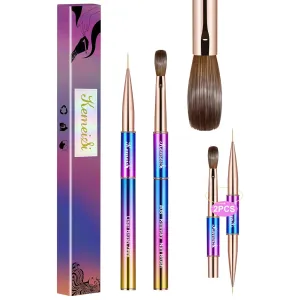 2PCS Acrylic Nail Brush, Nail Liner Brushes&Size #08 100% Kolinsky Nail Art Brushes for Acrylic Application, Sturdy Handle Oval Shaped Acrylic Nail Design Tools for Professional Manicure DIY
