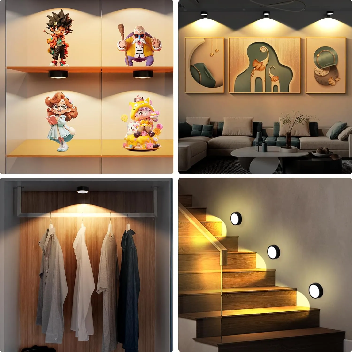 3 Pack Picture Lights for Wall, Rechargeable Battery Operated wall lights, Picture Frame lights with 3 Lighting Modes, Wireless Magnetic Painting Light with Remote Control Timer (Black, 3 Pack)