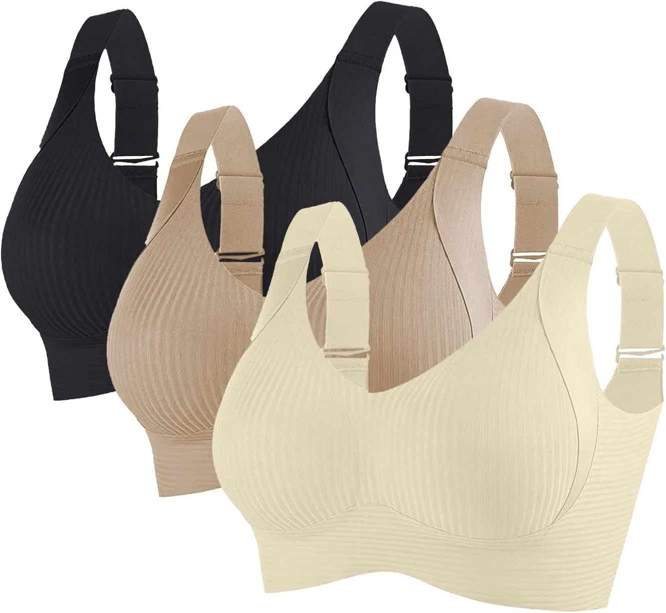 3 Pack Sports Bra for Women High Impact High Support Seamless Bra 2025 Racerback Sports Bras Ribbed Wireless Bras